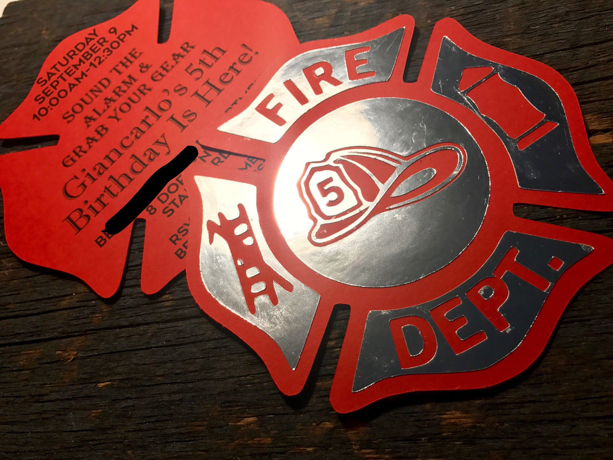 Custom Fire Chief Fireman Badge Birthday Invitation