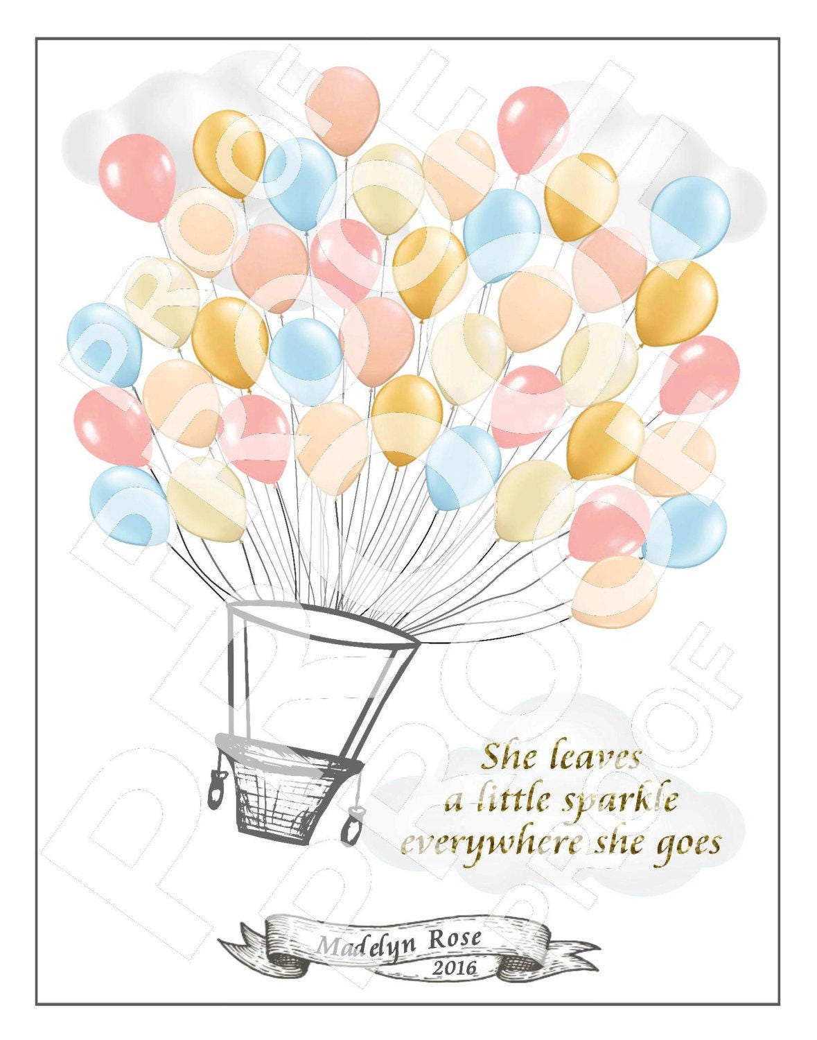 Personalized Pink and Grey Hot Air Balloon Baby Shower Guest Signing Poster
