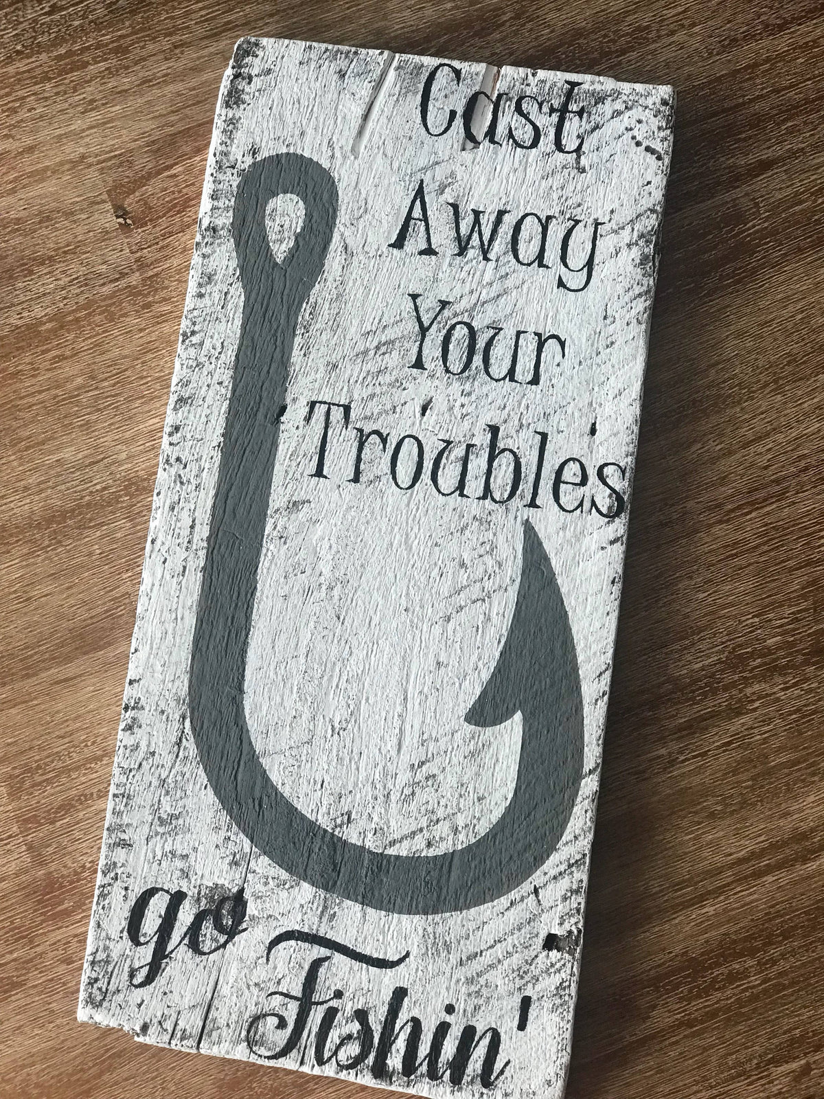 Hanging Rustic Hand Painted Fishing Sign, Welcome Sign, Wood Wall Decor, Wood Sign, Painted Wood, Barnwood Decor, Rustic Fishing Sign