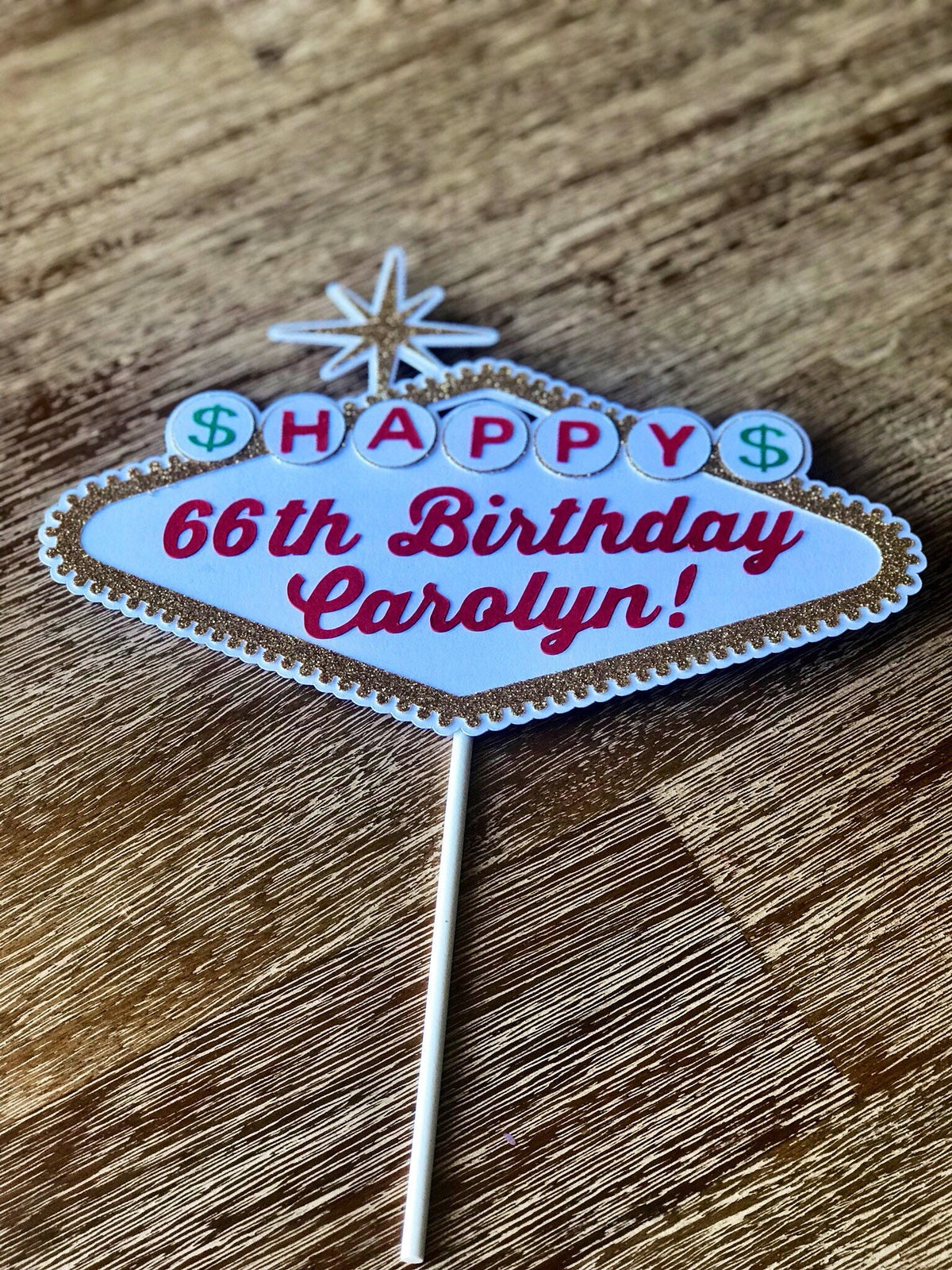 Handmade Vegas Birthday Cake Topper or Centerpiece Stakes, Slot Machine, Las Vegas, Casino