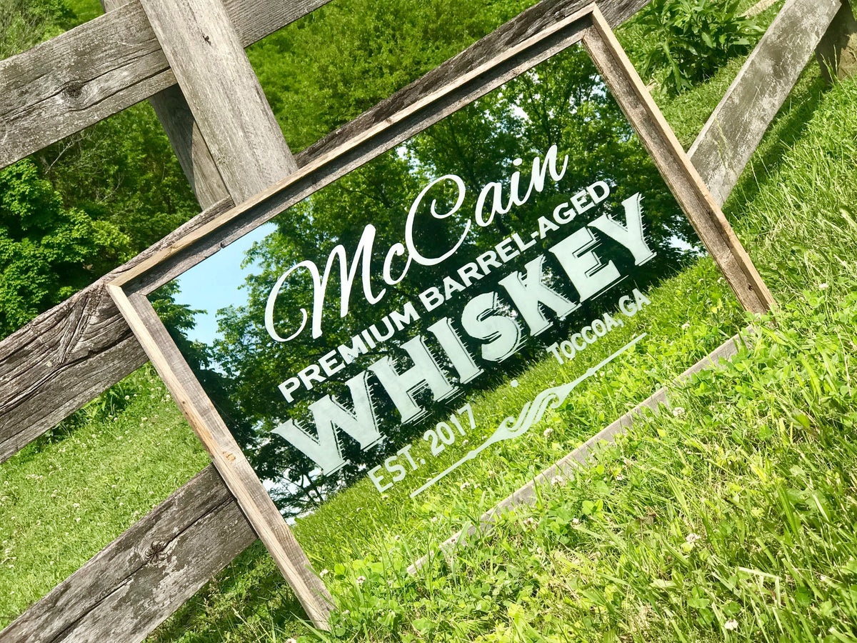 Personalized Whiskey Bar Mirror|Rustic Bar Sign|Home Bar Mirror|Personalized Bar Sign|Whiskey Sign|Custom Engraved|Name Established Sign