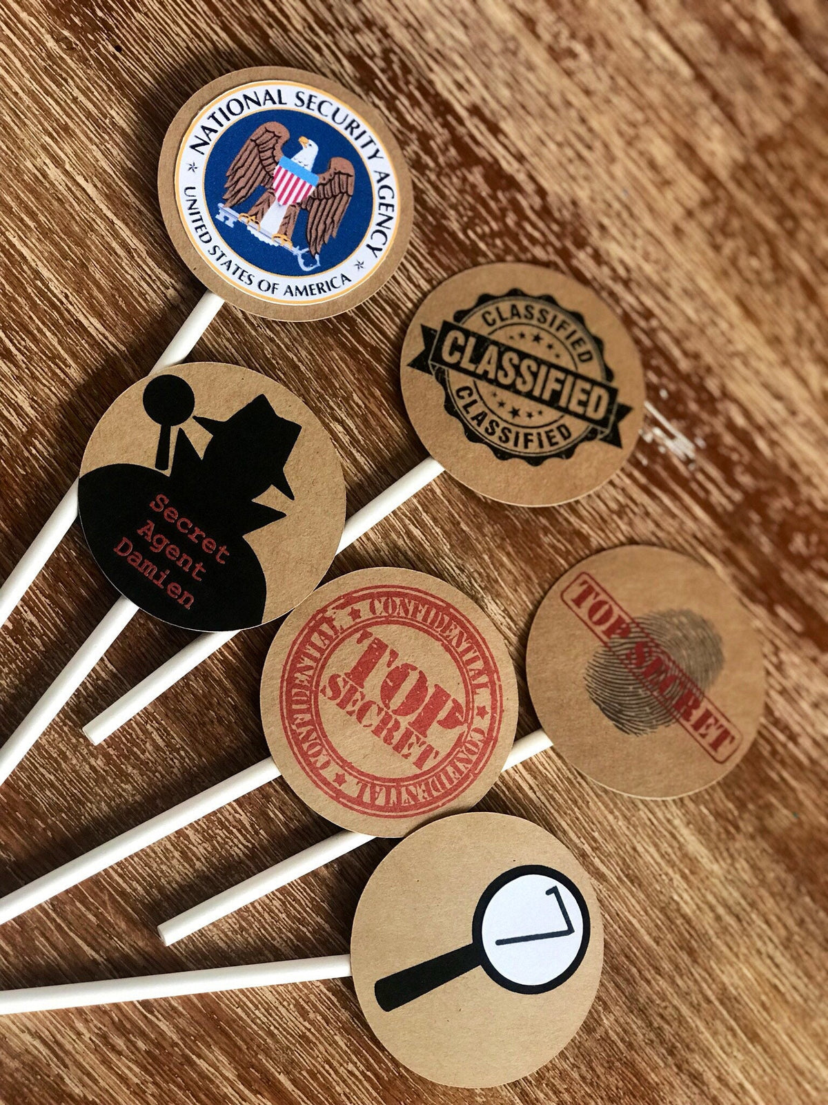 Personalized Spy Birthday Cupcake Toppers, Cupcake Picks, 007 Birthday, Top Secret Birthday, Secret Agent, Spy Party