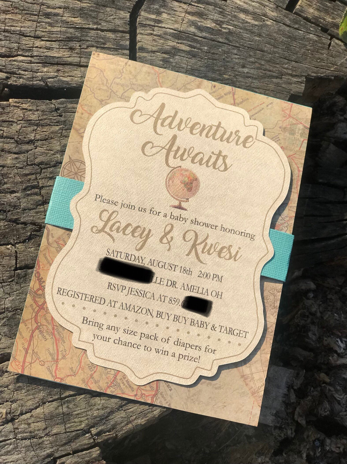 Rustic Map Globe Adventure Awaits Baby Shower Invitation, Travel Baby Shower Invite, World Baby Shower Invitation, Oh The Places You'll Go