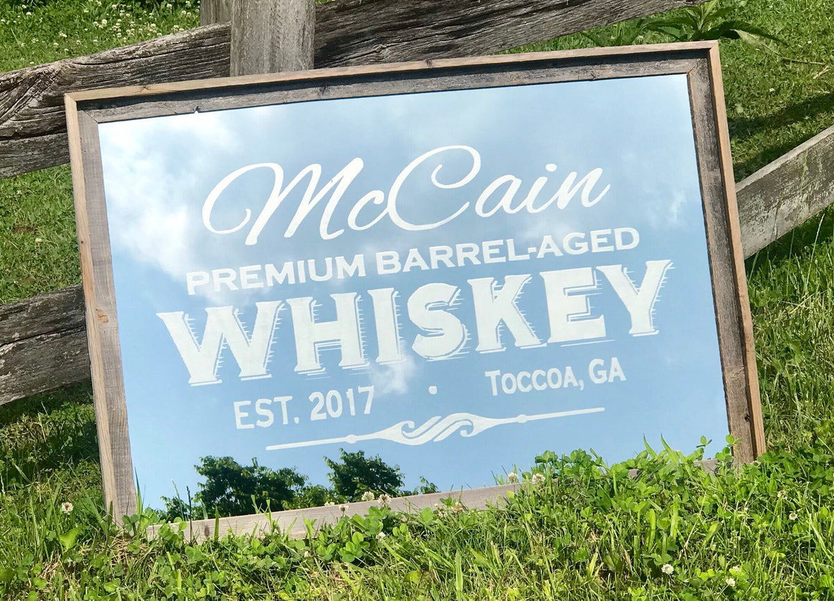 Personalized Modern Good Spirits Bar Mirror, Large Mirror, Personalized Bar Mirror, Modern Decor, Custom Engraved Mirror, 2x3' Barnwood