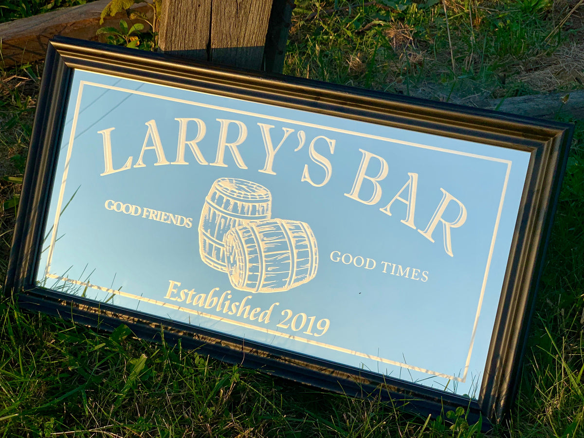Personalized Black Bar Mirror|Large Bar Mirror|Personalized Bar Mirror|Custom Engraved Mirror|black Wall mirror|Whiskey Bar|12x24