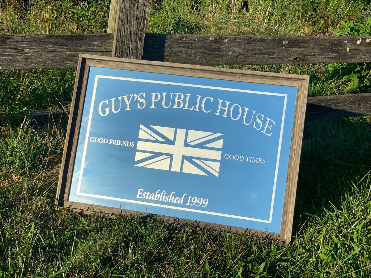 Custom Flag Bar Mirror|Large Mirror|Bar Sign|Custom Flag Sign|Family Name Sign|Custom Mantle Mirror|British Flag Sign|American Flag Sign|