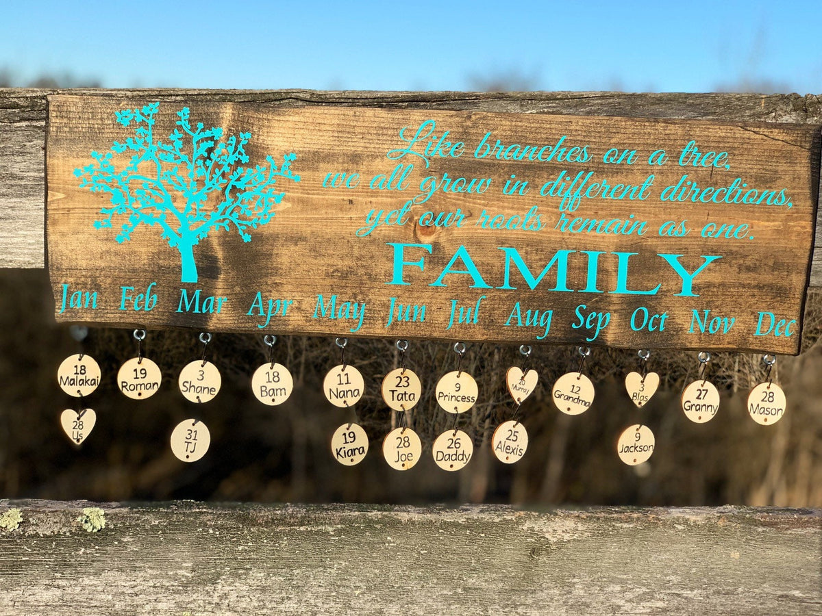 Personalized Family Tree Celebration Wall Hanging|Family Birthday Board|Celebration Sign|Birthday Anniversary Calendar|7.25x24"