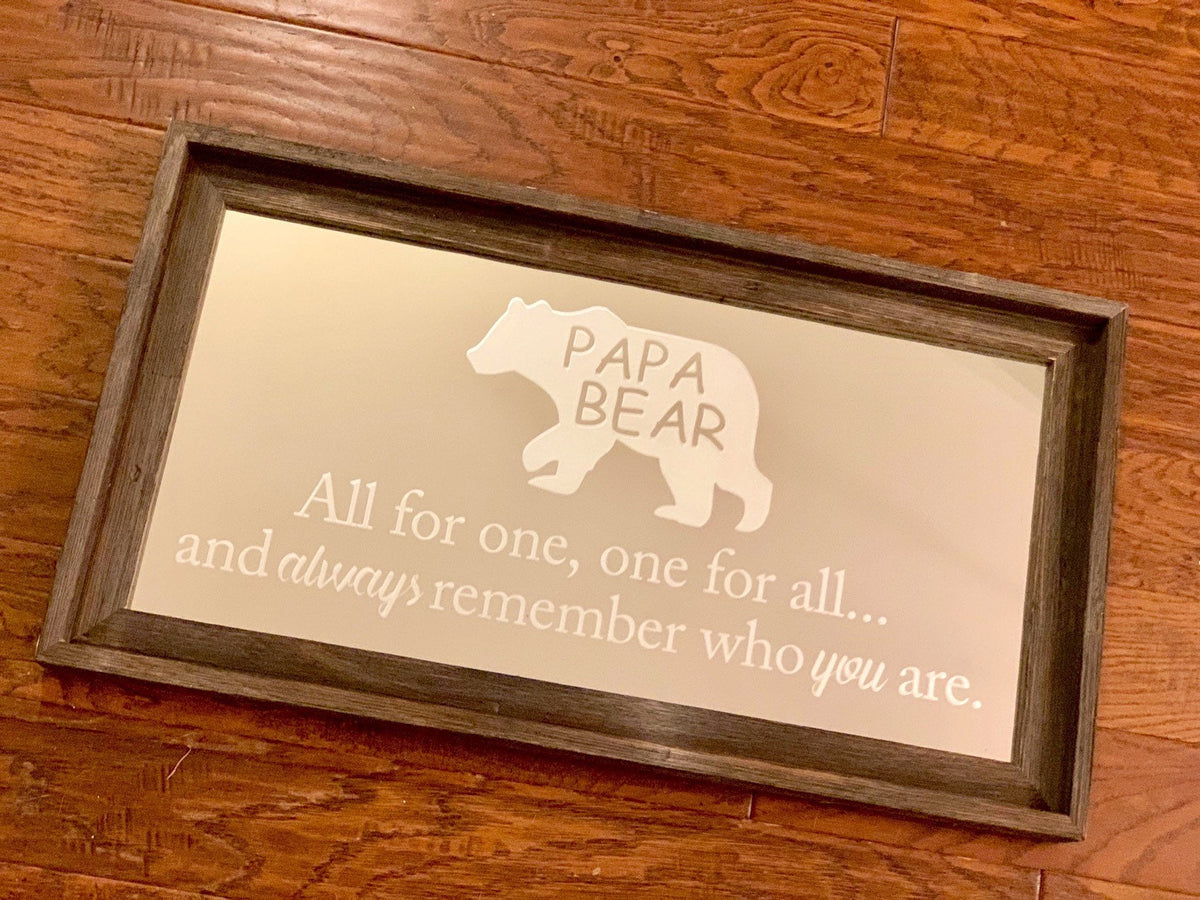 Custom Papa Bear Mirror|Large Mirror|Personalized Remembrance Mirror|Custom Engraved Mirror|Barn wood mirror|Lodge Gift|12x24