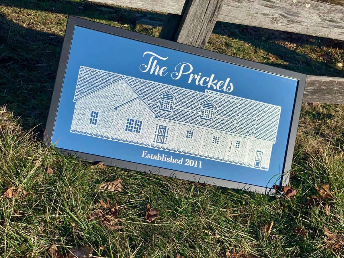 Personalized House Blueprint Mirror|Large Mirror|Personalized Bar Mirror|Custom Engraved Mirror|Living Room Mirror|Blueprint Art|18x36 Black