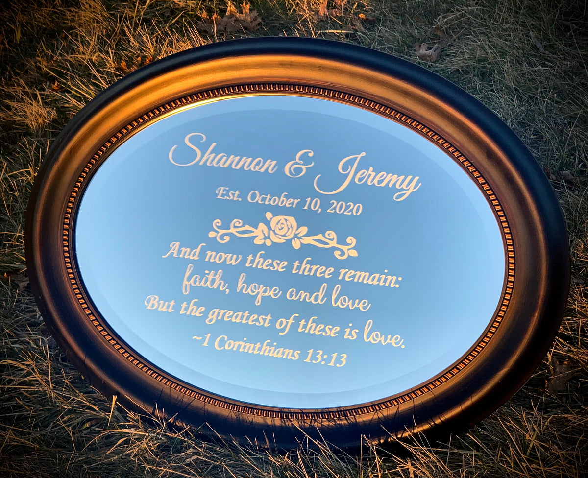 Personalized Oval Bronze Mirror|Round Mirror|Custom Oval Sign|Engraved Wedding Mirror|Etched Mirror|Faith Sign|Oval 22.5x29.5