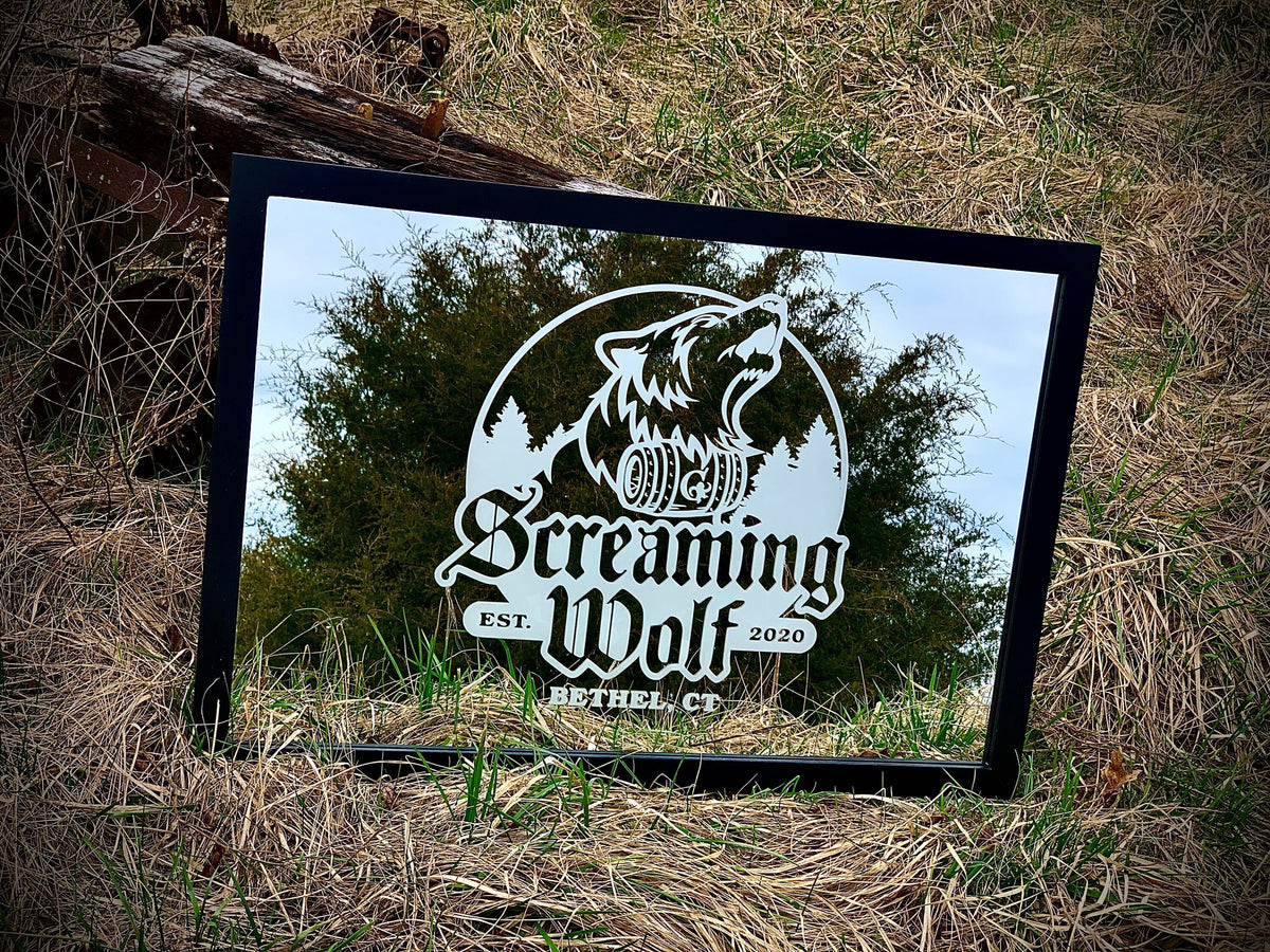 Custom Wolf Mirror|Large Mirror|Personalized Bar Mirror|Restaurant Sign|Custom Engraved Mirror|Etched Mirror|24x36 Black