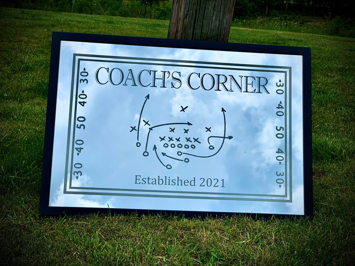 Custom Football Play Mirror|Large Mirror|Coach Gift|Man Cave Sign|Custom Engraved Mirror|Etched Mirror|24x36 Black