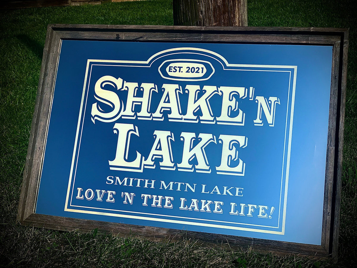 Custom Lake House Mirror|Large Mirror|Personalized Bar Mirror|Farmhouse Decor|Custom Engraved Mirror|Barnwood Mirror|24x36