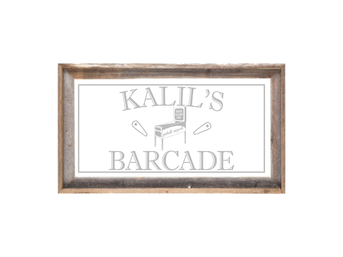 Custom Pinball Barnwood Mirror|Large Mirror|Personalized Bar Mirror|Custom Engraved Mirror|Barnwood Mirror|12x24