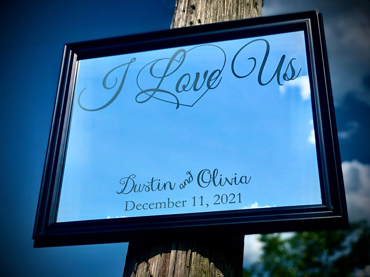 Custom I Love Us Heart Mirror|Personalized Bedroom Mirror|Custom Engraved Mirror|Entryway Mirror|Above Couch Mirror|Black Wall Mirror|16x20