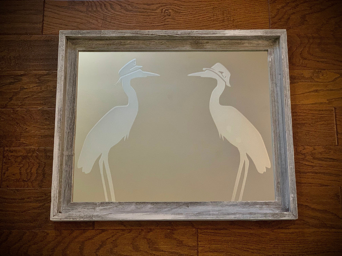 Custom Blue Heron Mirror|Large Bathroom Mirror|Personalized Entryway Mirror|Custom Logo Mirror|Rustic Bar Mirror|16x20 Barnwood Mirror