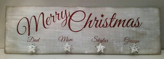 Personalized Wall Stocking Hanger|Rustic Stocking Holder|Red Stocking Holder|Cabin Stocking Holder|Black Bear Christmas|Black Bear Wall Sign