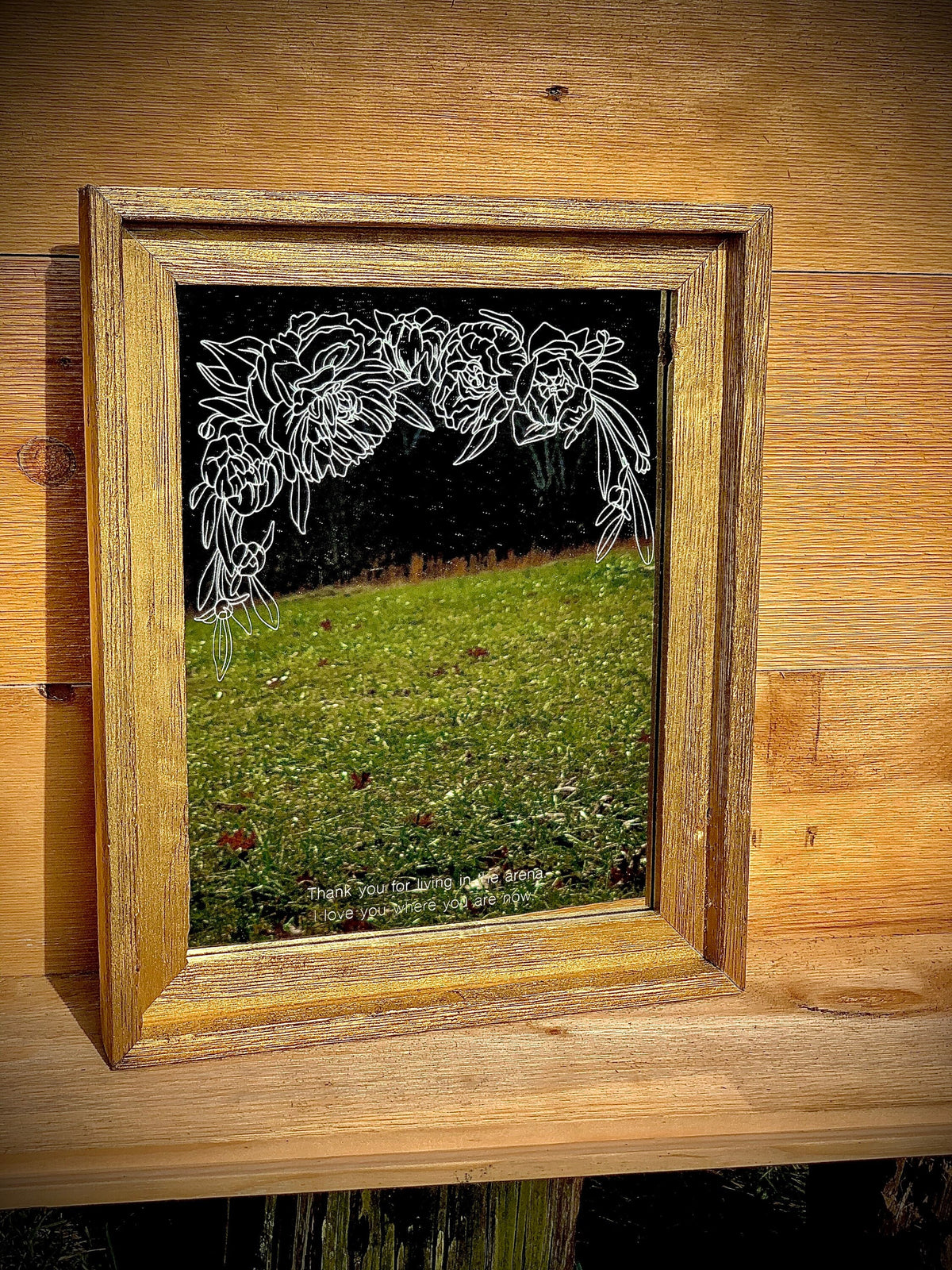 Personalized Floral Gold Barnwood Mirror|Large Mirror|Personalized Vanity Mirror|Custom Engraved Mirror|barn wood mirror|11x14
