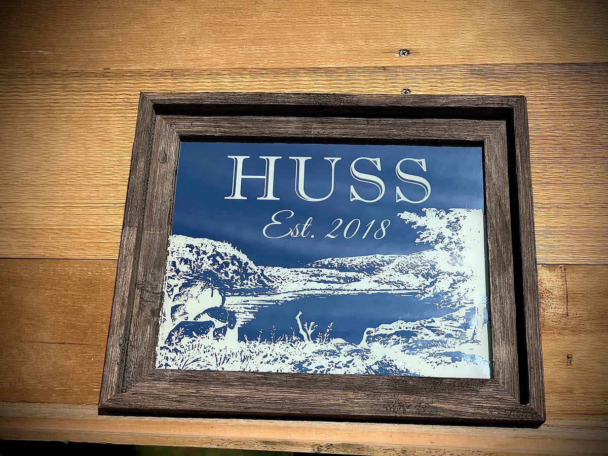 Personalized Lake Landscape Mirror|Custom Mirror|Barnwood Mirror |Large Mirror|Custom Engraved Mirror|Farmhouse Wall Mirror|11x14