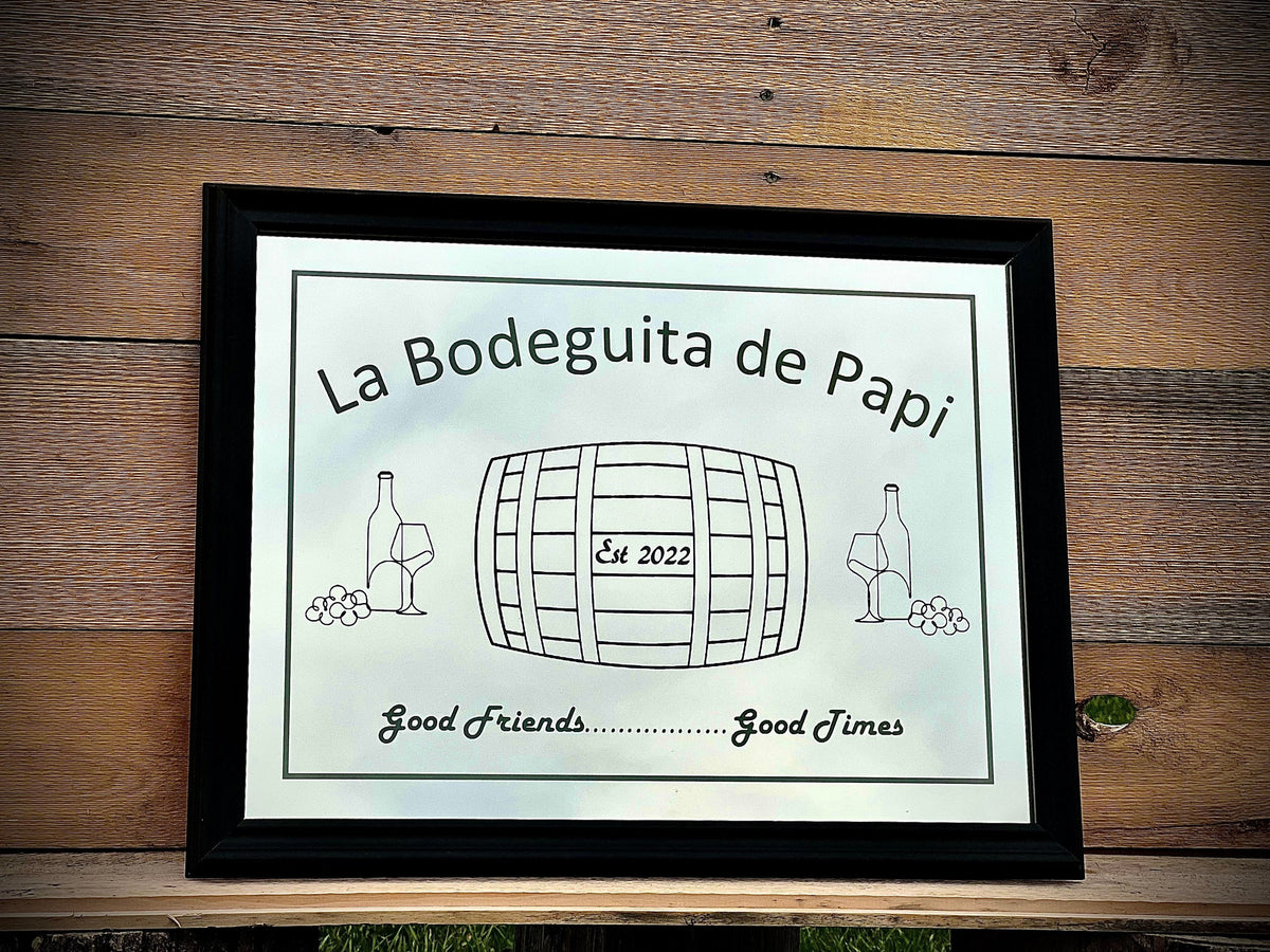 Personalized Wine Barrel Mirror|Large Bar Mirror|Personalized Black Wall Mirror|Engraved Wall Mirror|Wine Bar Sign|Custom 18x24 Mirror