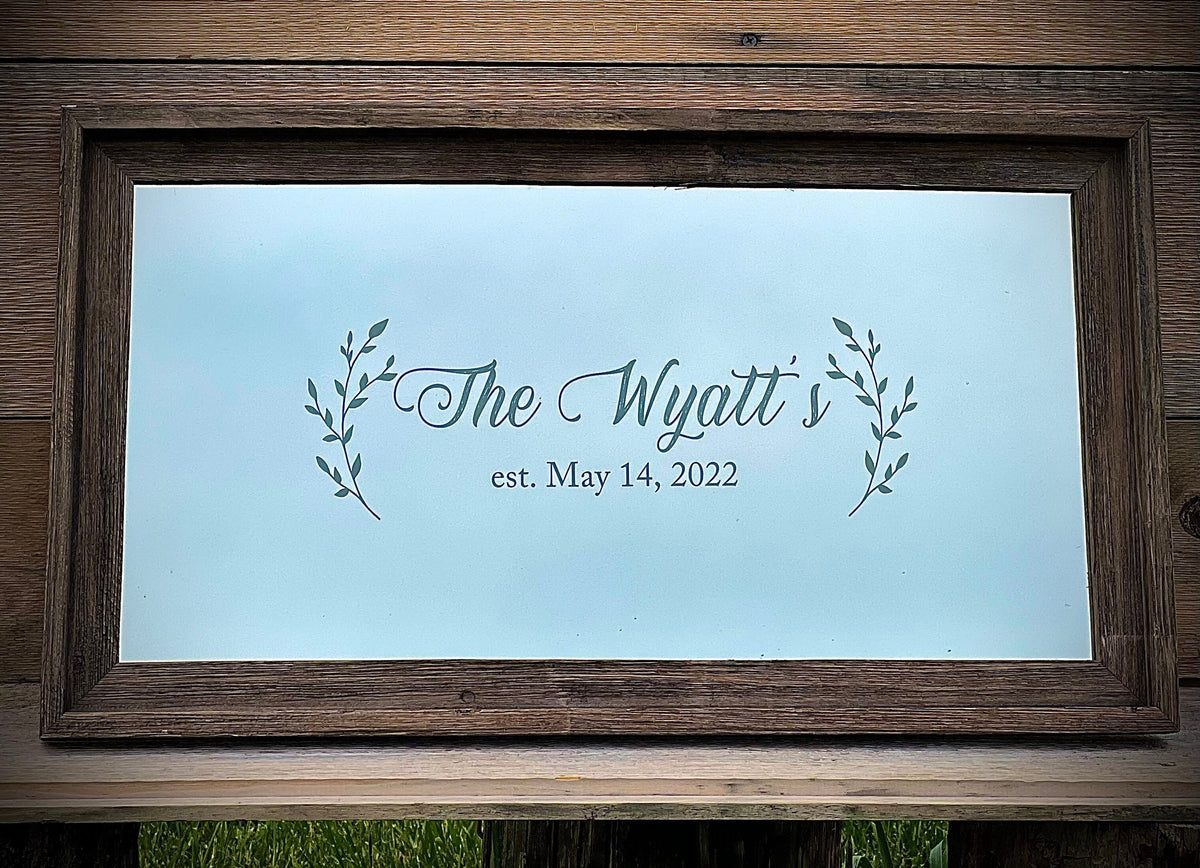 Personalized Greenery Barnwood Mirror|Large Mirror|Personalized Wall Mirror|Custom Engraved Mirror|barn wood mirror|Tree Branch Decor|12x24