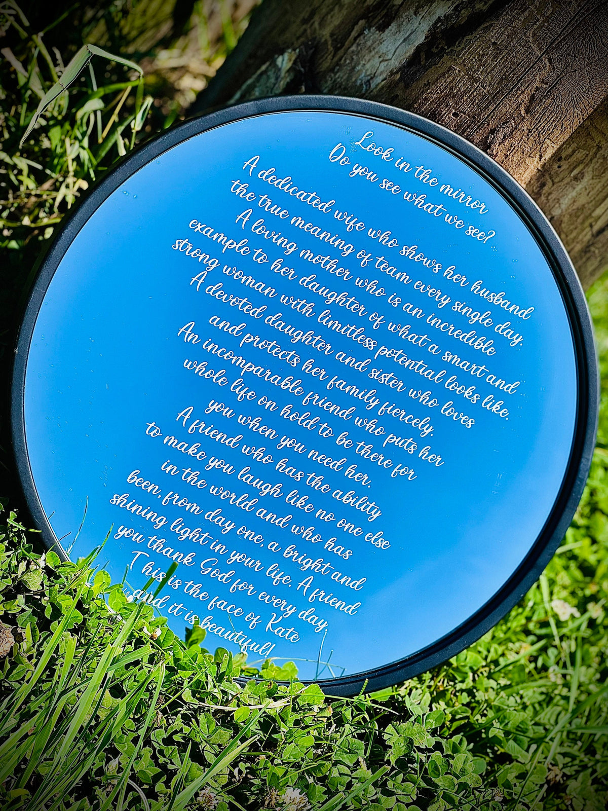 Personalized Letter Round Black Metal Framed Mirror|Round Mirror|Custom Round Sign|Engraved Hand Written Mirror|Etched Mirror|Round 14”