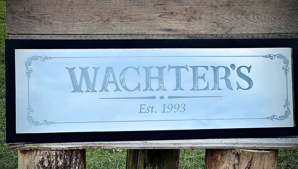 Custom Name Mirror|Large Mirror|Personalized Bar Mirror|Custom Engraved Mirror|Etched Bar Mirror|Custom Bar Mirror|Black Wall Mirror|16x48