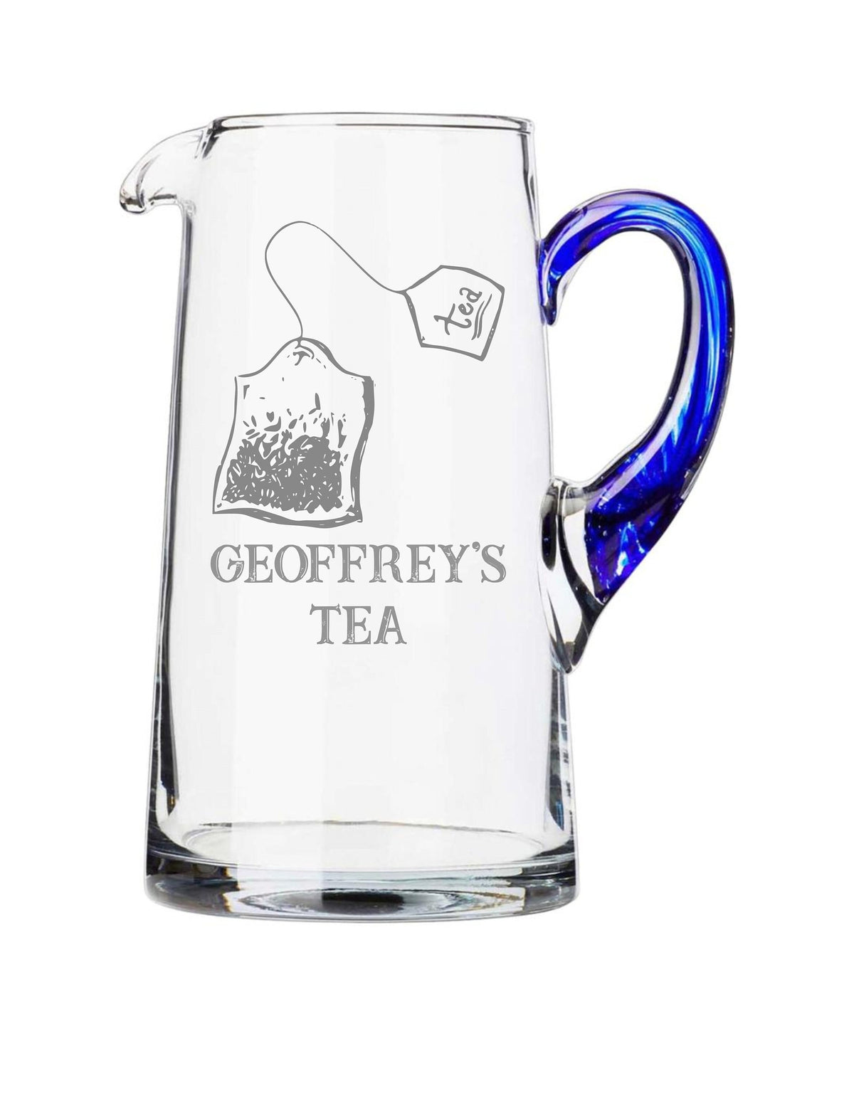 Personalized Glass Tea Pitcher|Glass Lemonade Pitcher|Engraved Glass Pitcher|Engraved Initial Pitcher|Etched Glass Pitcher|Blue Glassware