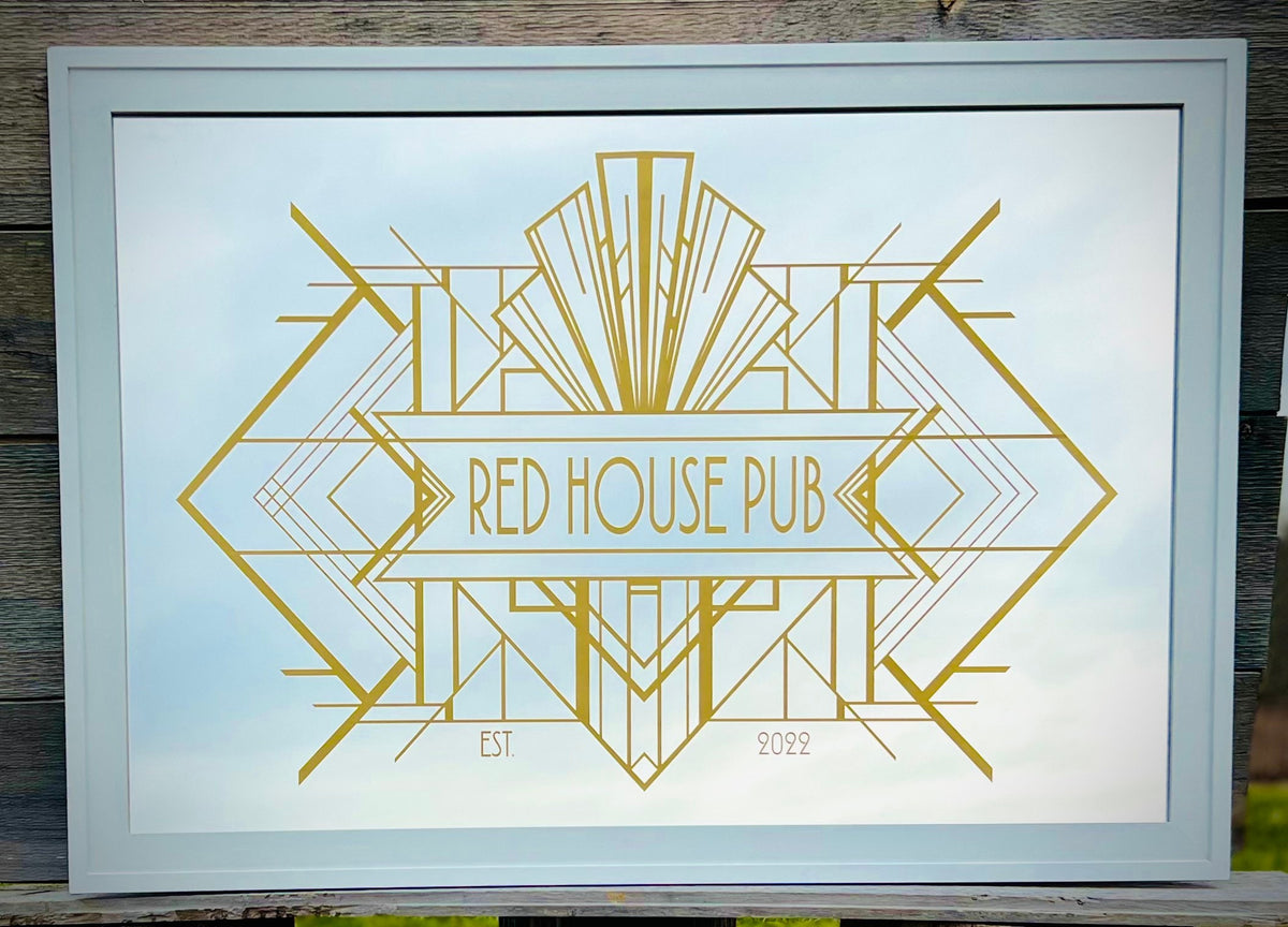 Custom Art Deco Bar Mirror|Large Geometric Design Mirror|Personalized Bar Mirror|Custom Engraved Mirror|Etched Mirror|White 2x3’ Wall Mirror