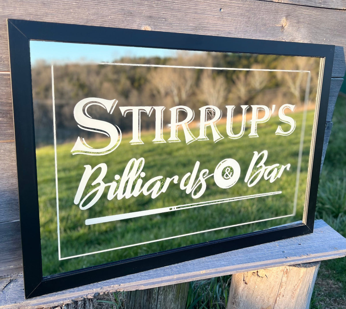 Personalized Billiards Sign|Large Mirror|Pool Hall Mirror|Custom Engraved Mirror|Etched Mirror|Custom Pool Table Mirror|Home Bar Sign