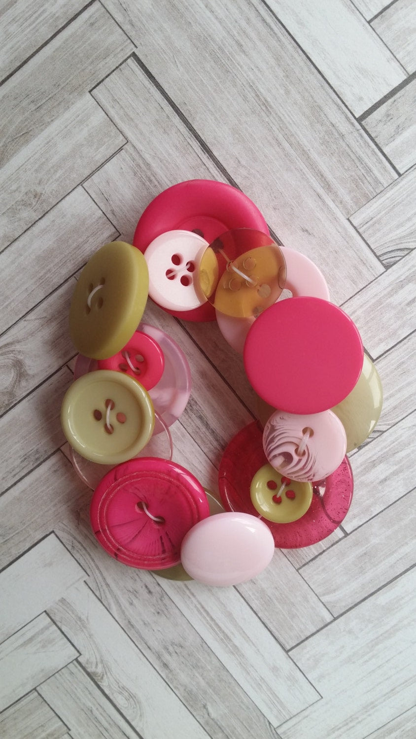 Hand Sewn Button Bracelet|Pink Button Bracelet|Elastic Button Bracelet|Custom Button Jewelry