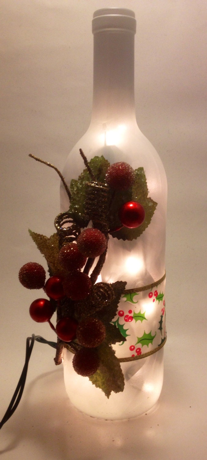 Christmas Berry Wine Bottle Lamp