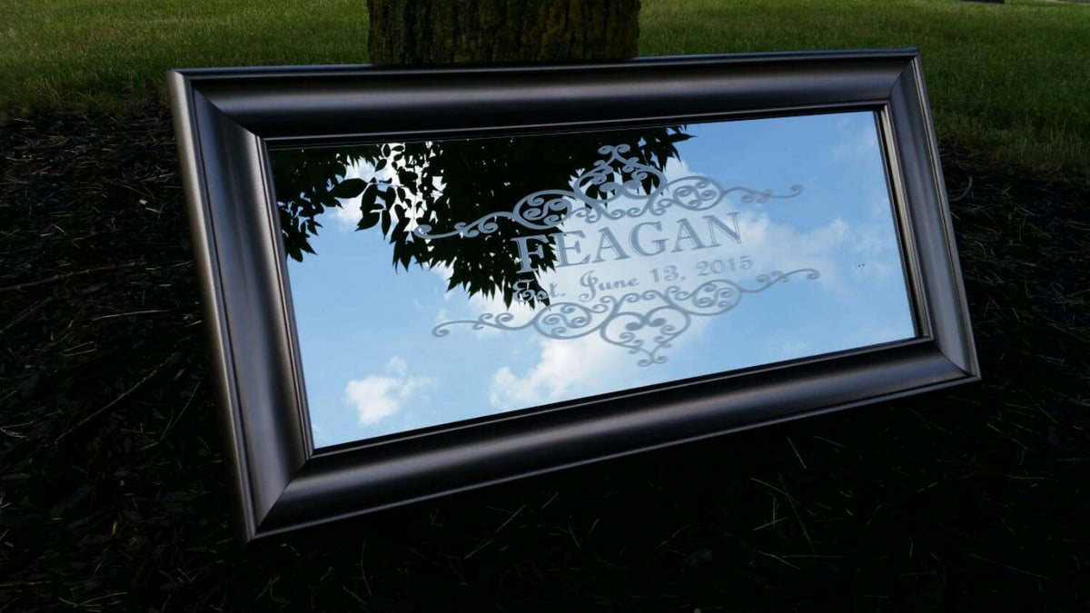 Custom Personalized Horse Saloon Mirror, Large Mirror, Personalized Bar Mirror, Custom Engraved Mirror, Black mirror, 12x24