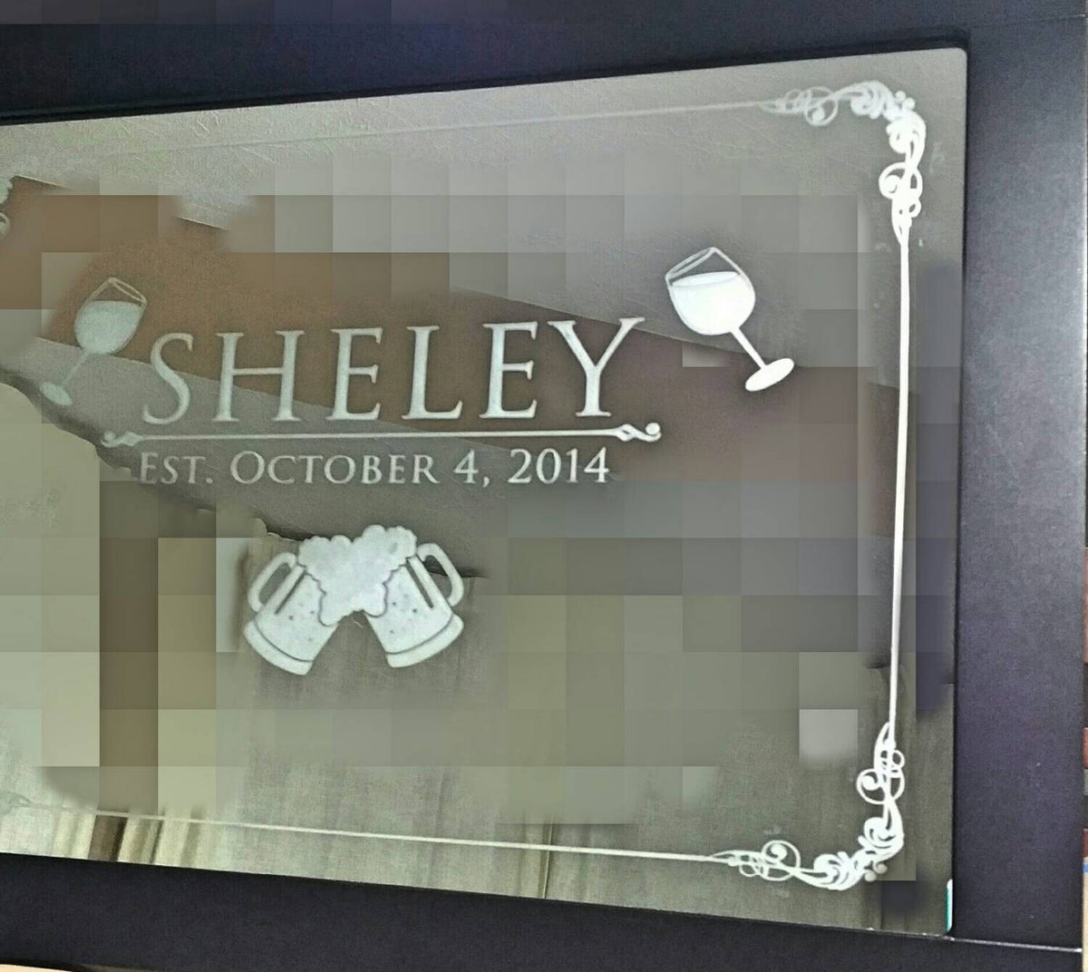 Custom Lodge Mirror, Black Frame Large Mirror, Personalized Bar Mirror, Engraved Mirror, Etched Bar Mirror, Custom Bar Mirror, Hunting