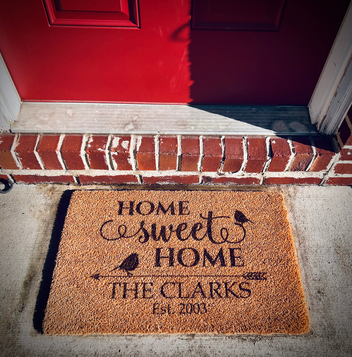 Personalized Home Sweet Home Coir Fiber Door Mat - Custom Laser Engraved with Last Name & Established Date