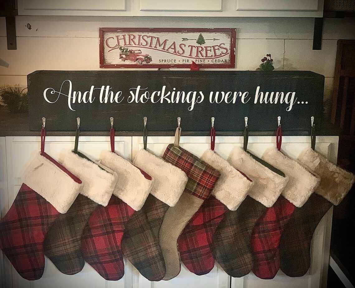 Personalized Distressed Black Stocking Hanger Box|Mantle Stocking Holder|Distressed Stocking Hanger|Fireplace Mantle Box|Fireplace Stocking