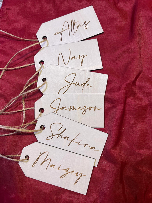 Simple Wood Christmas Stocking Tag|Engraved Wooden Christmas Tag|Farmhouse Stocking Tag|Personalized Stocking|Wood Name Tag|Christmas Tree