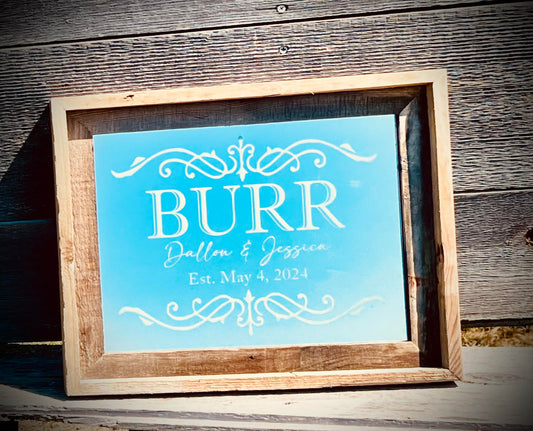 Barnwood Framed Laser Engraved Mirror Personalized with Last Name & Established Date|Handmade Custom Gift|11x14