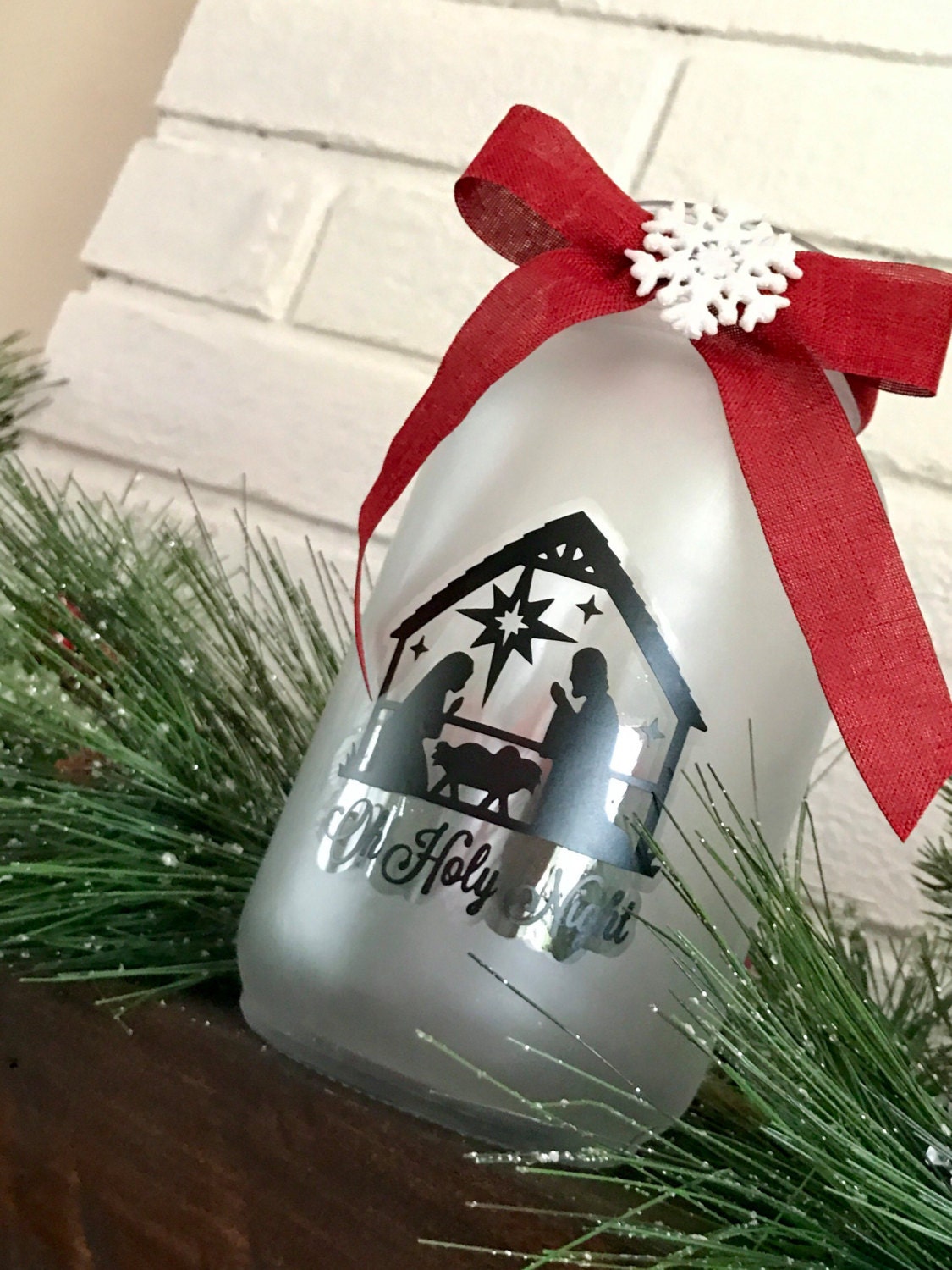 Oh Holy Night Nativity Scene Frosted Mason Jar Candle Holder|Nativity Decoration|Christmas Nativity|Christmas Candle Holder|Nativity Decor
