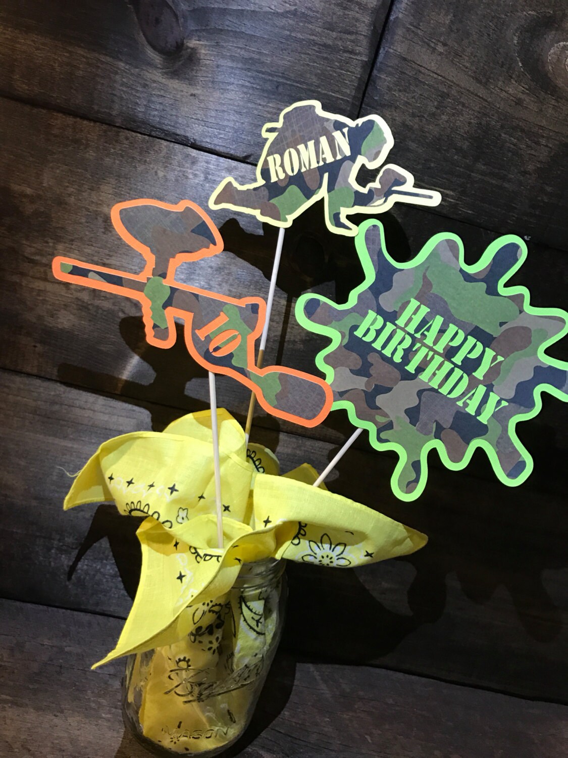 Handmade Paintball Cupcake Toppers or Centerpiece Stakes