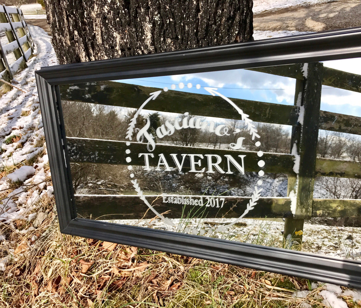 Custom Personalized Arrow Tavern Mirror, Large Mirror, Personalized Bar Mirror, Custom Engraved Mirror, Black mirror, 12x24