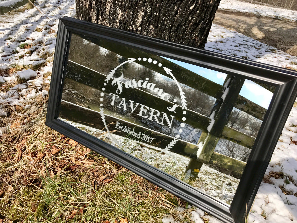 Custom Beer Mug Bar Mirror|Large Bar Mirror|Home Bar Mirror|Custom Engraved Mirror|Black mirror|Cheers Wall Art|12x24