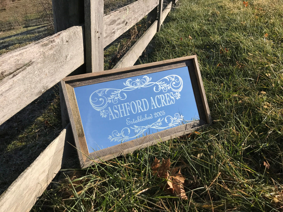 Custom Personalized Barnwood Farm Mirror, Large Mirror, Personalized Bar Mirror, Custom Engraved Mirror, barn wood mirror, 12x24