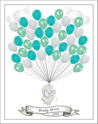Personalized Teal Turquoise Gender Neutral Elephant Baby Shower Guest Signing Poster