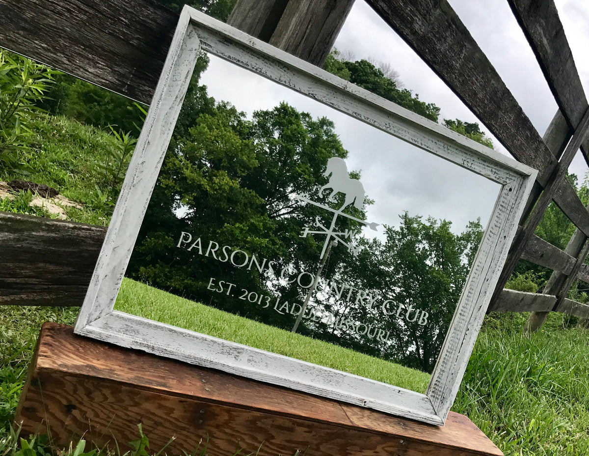 Personalized Mirror, Large Mirror, Custom Barnwood Mirror, Custom Engraved Mirror, Etched Mirror, Custom 18x24 Mirror White Washed barnwood