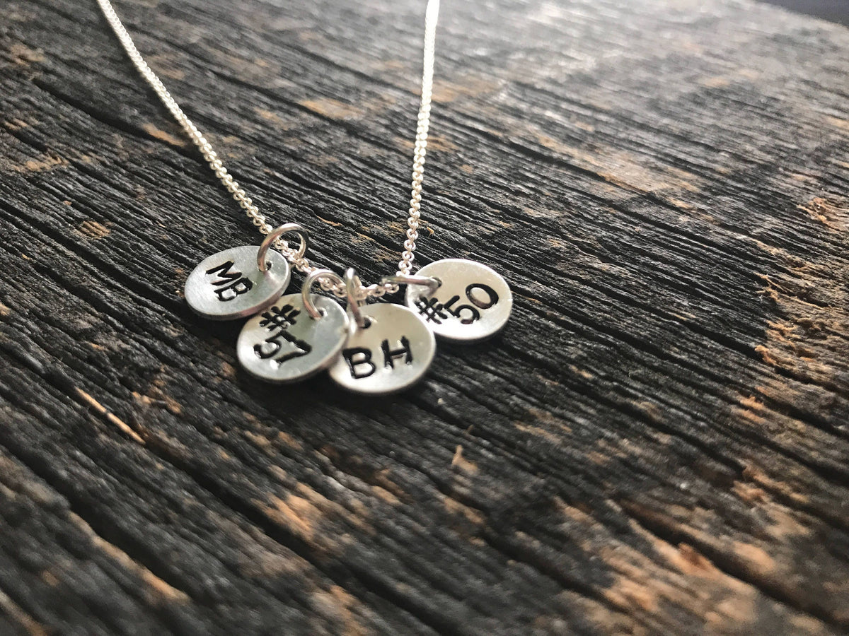 Personalized Football Basketball Baseball Soccer Number and Initial Necklace Hand Stamped Necklace