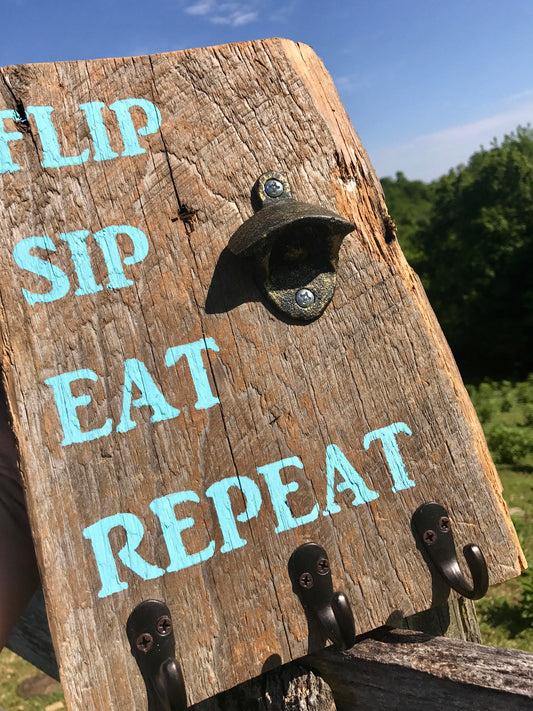 Personalized Reclaimed Barnwood Hand Painted Bottle Opener Grill Utensil Holder Wood Rustic Garage Grill Wall Hanging