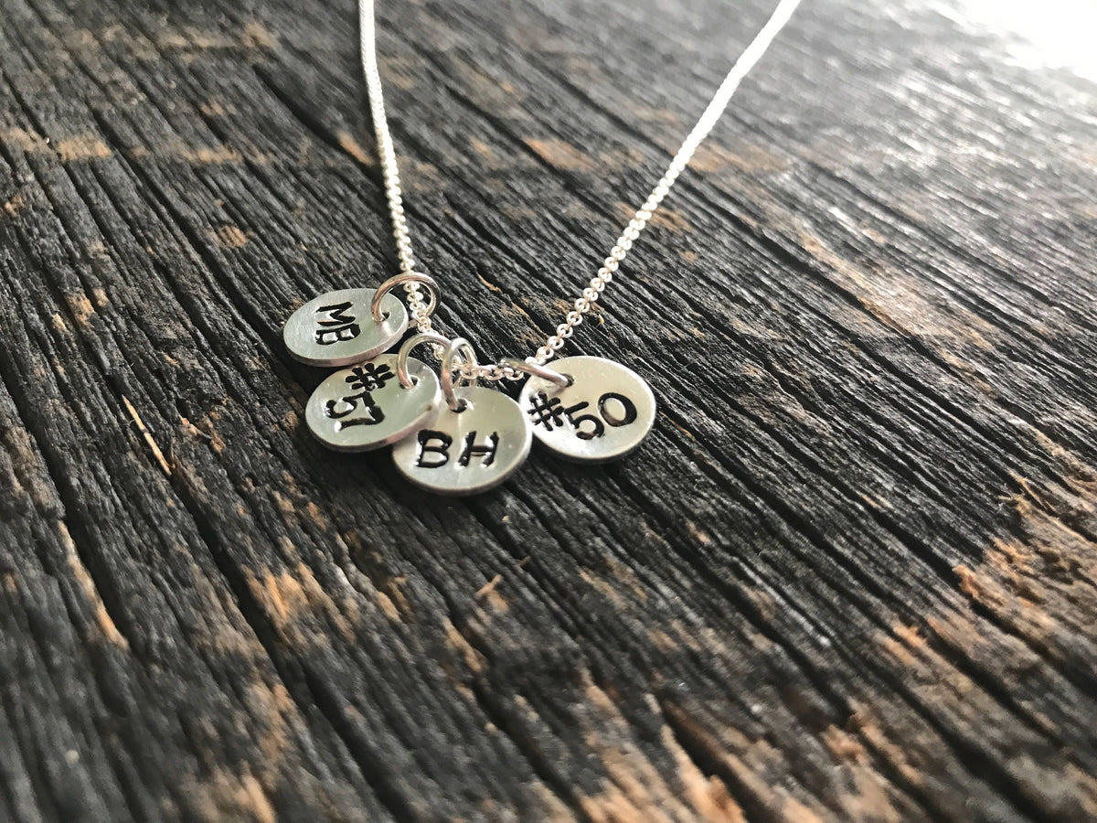 Personalized Football Basketball Baseball Soccer Number and Initial Necklace Hand Stamped Necklace