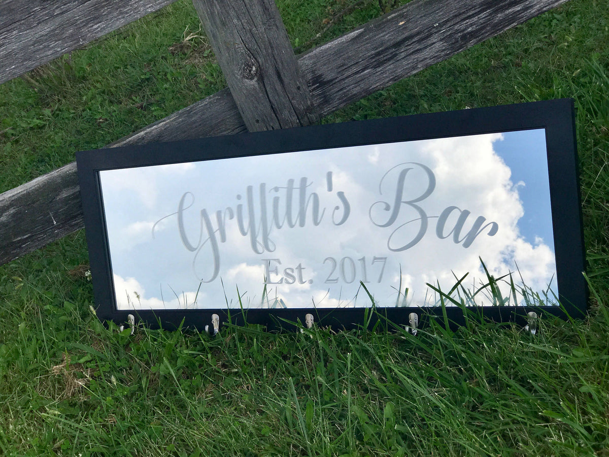 Custom Personalized Mirror Coat Rack, Mirror, Personalized Bar Mirror, Custom Engraved Mirror, Etched Bar Mirror, Custom Bar Mirror 12x36
