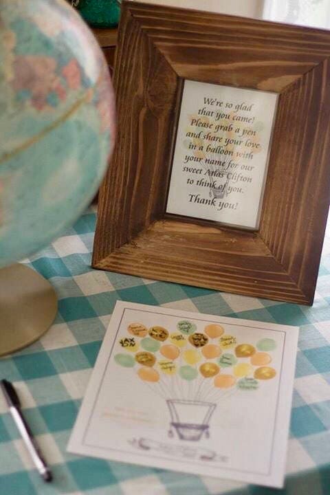 Personalized Pink and Grey Hot Air Balloon Baby Shower Guest Signing Poster